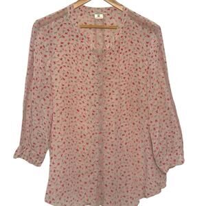 Gerard Darel 100% Silk Chiffon Pink Star Print Blouse Made in Ukraine Size 46/12